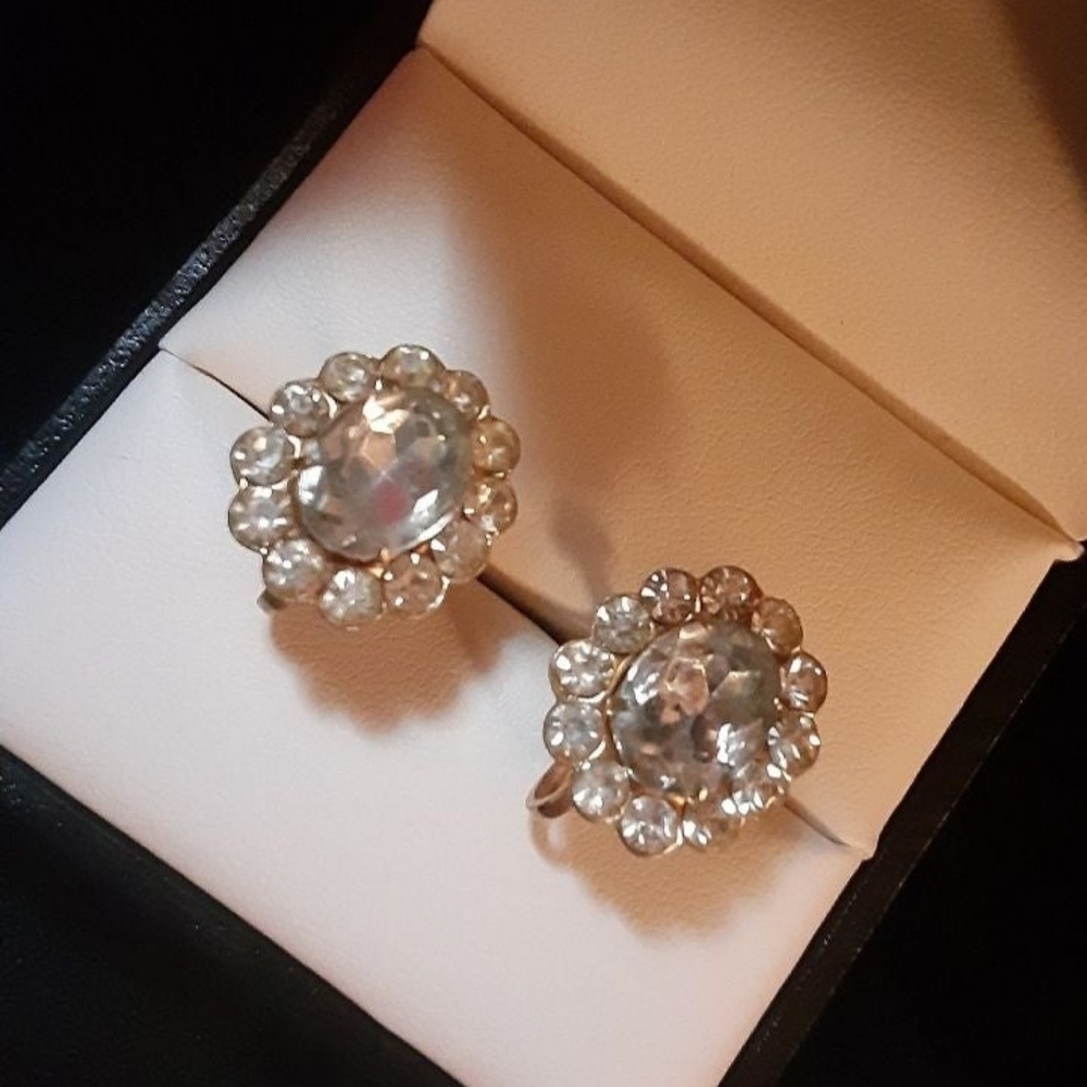 c1900 10k Vauxhall Fauceted & Paste Crystal Earrings